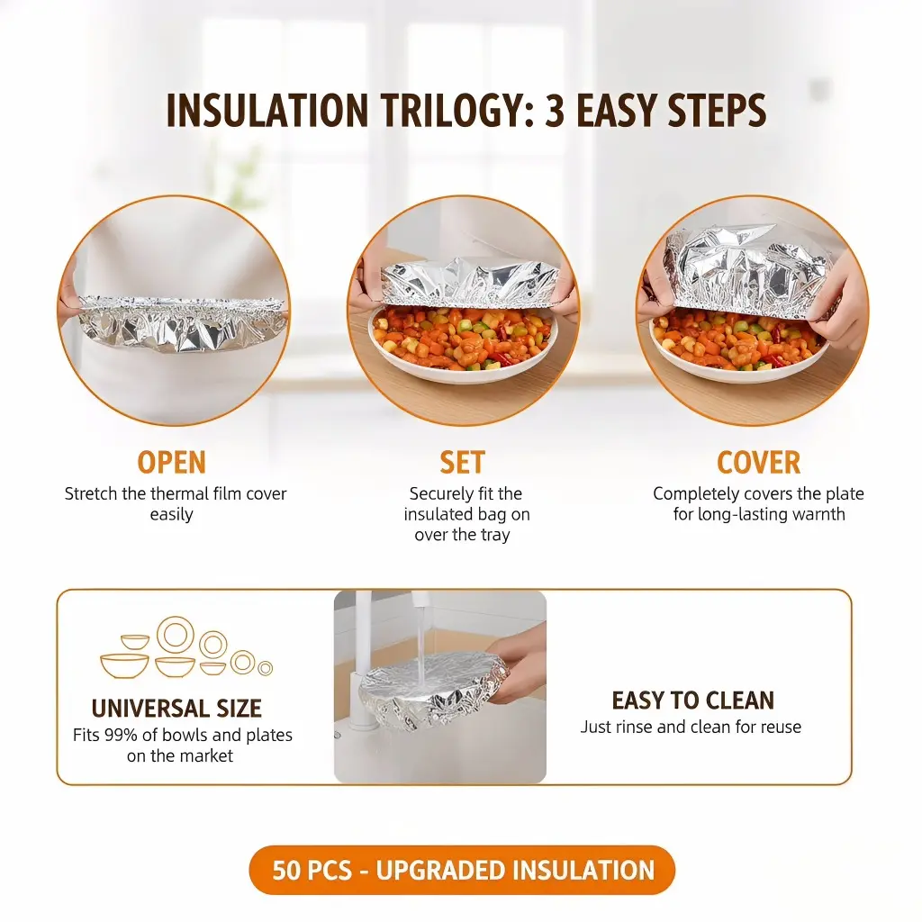 50Pcs-Aluminum Foil Thermal Insulation Film Dining Table Meal Thermal Insulation