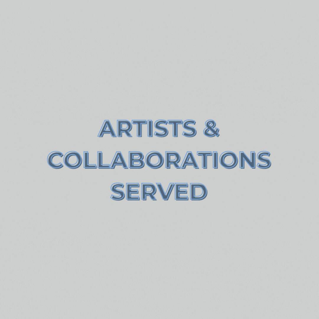 Artists & Collaborations Served Text surrounded by logos of several of the artists and organizations we affiliate with