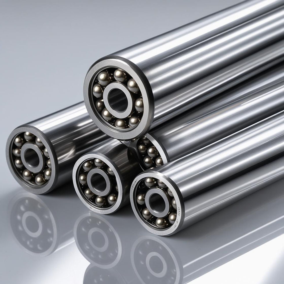 _Ultra-clean ball bearing steel rods with a mirror-like polished finish, bundled in precis