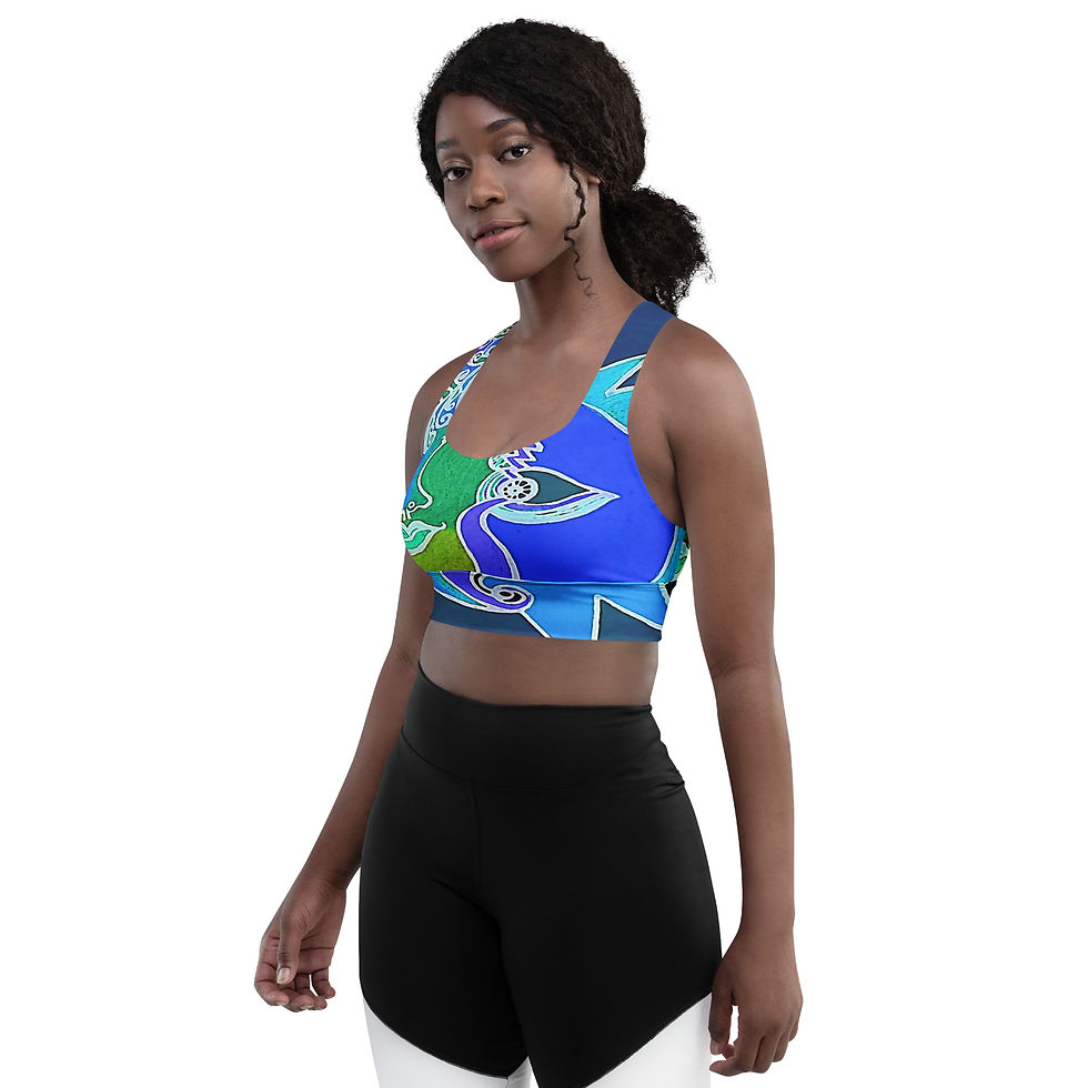 Thumbnail: Young woman wearing a colorful sports bra and black leggings. ArtDivaArt.