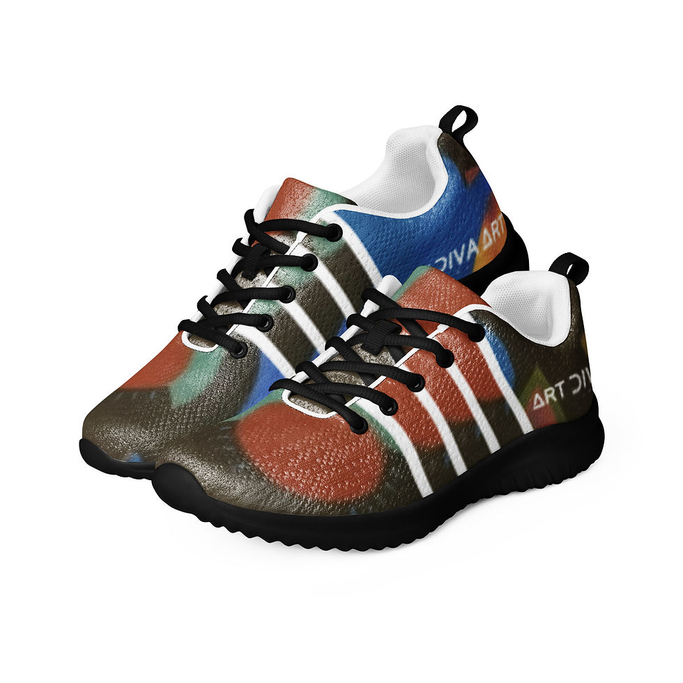 Thumbnail: Pair of colorful sneakers with black laces, ArtDivaArt on the side, details visible