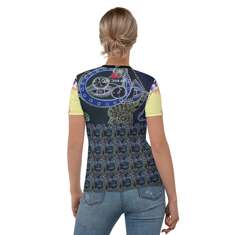 Woman wearing a HEART-LI - Women's T-shirt with a floral design ArtDivaArt.