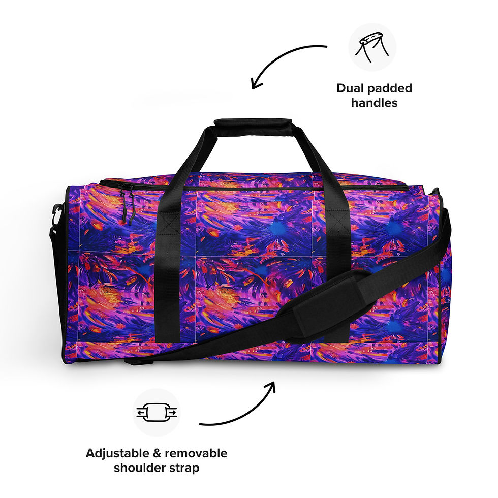 Thumbnail: Duffle bag with dual padded handles, adjustable strap and vibrant print. ArtDivaArt