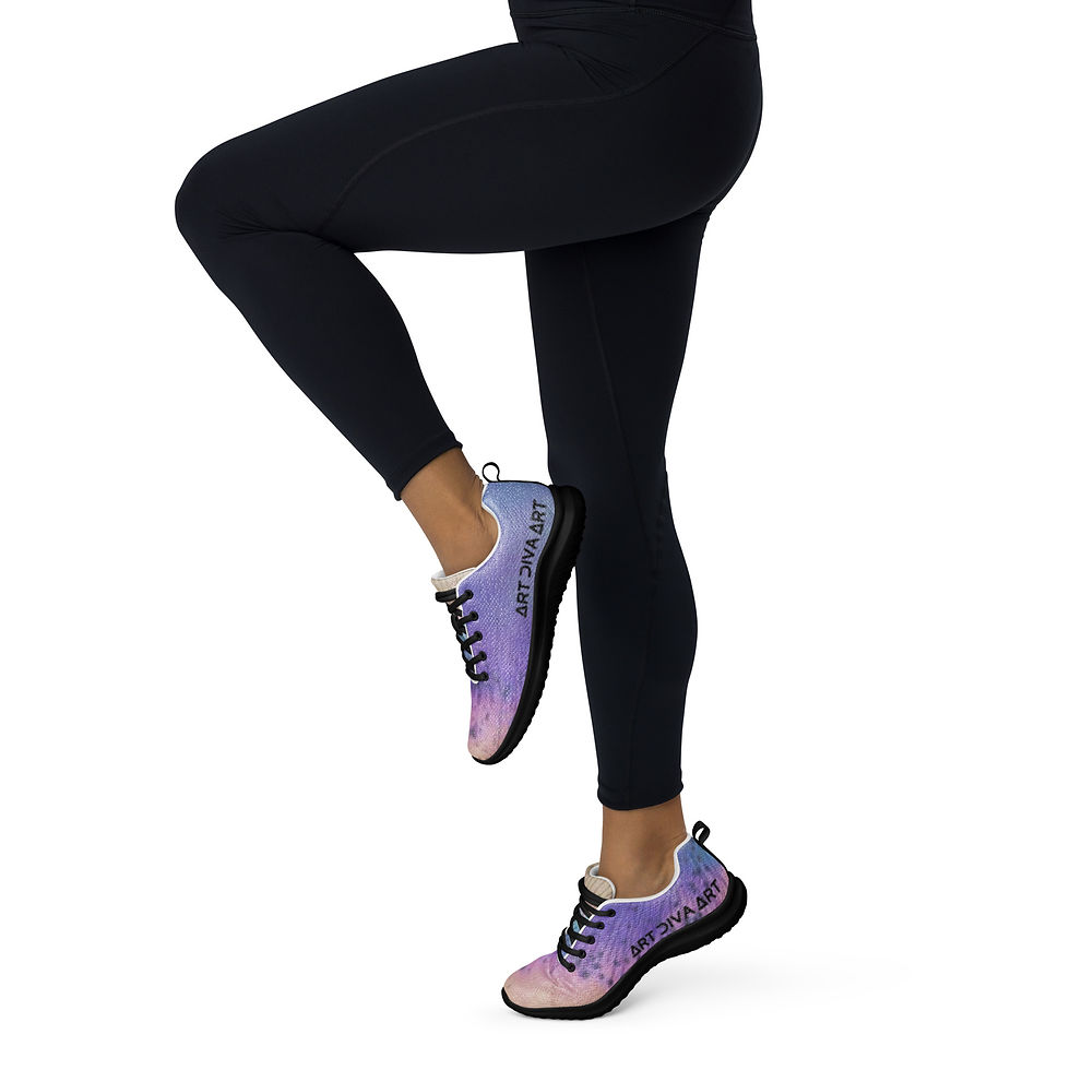 Thumbnail: Woman wearing athletic shoes; INKSCAPE V - Women’s athletic shoes-A, black leggings, white background.