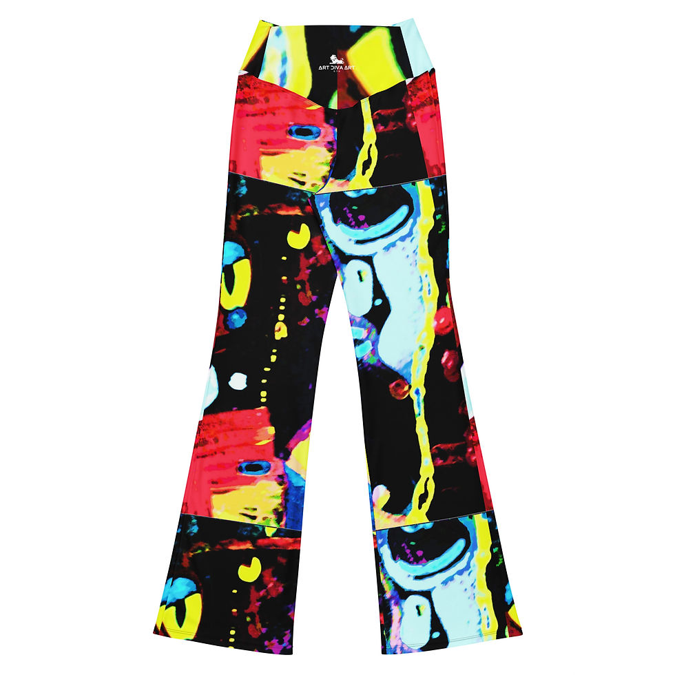 Thumbnail: Colorful printed leggings with abstract art design, African Wedding III by Ari: Apricot White.