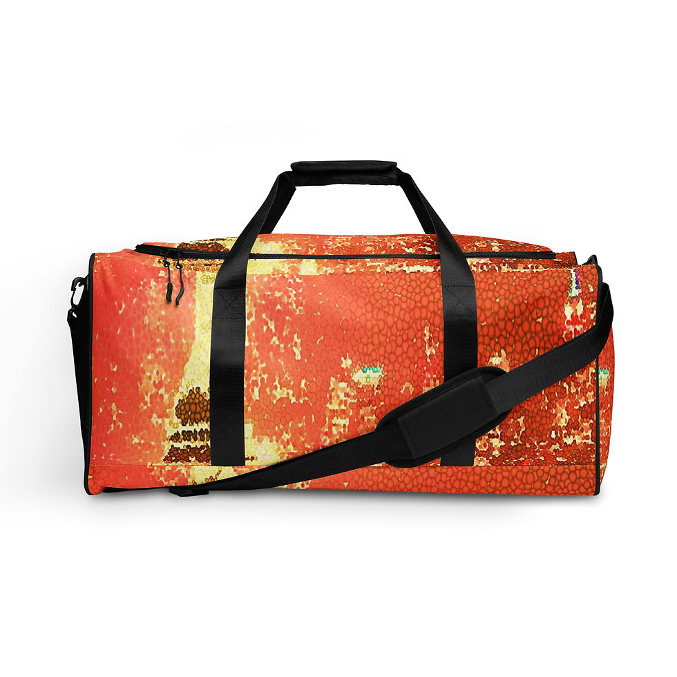 Thumbnail: Orange duffel bag with black straps, Paris theme, for gym or travel ArtDivaArt