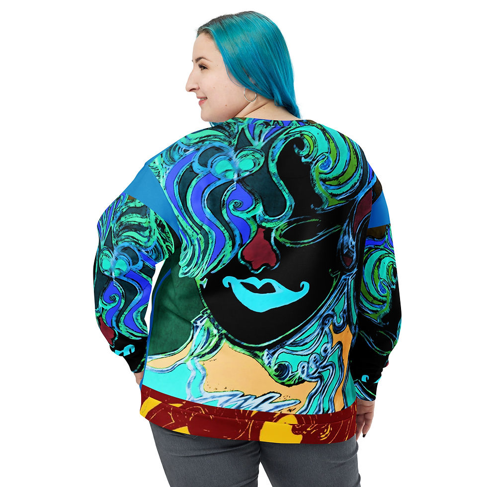 Thumbnail: Woman wearing Sunflower Faces III - Unisex Sweatshirt with art design and ArtDivaArt.