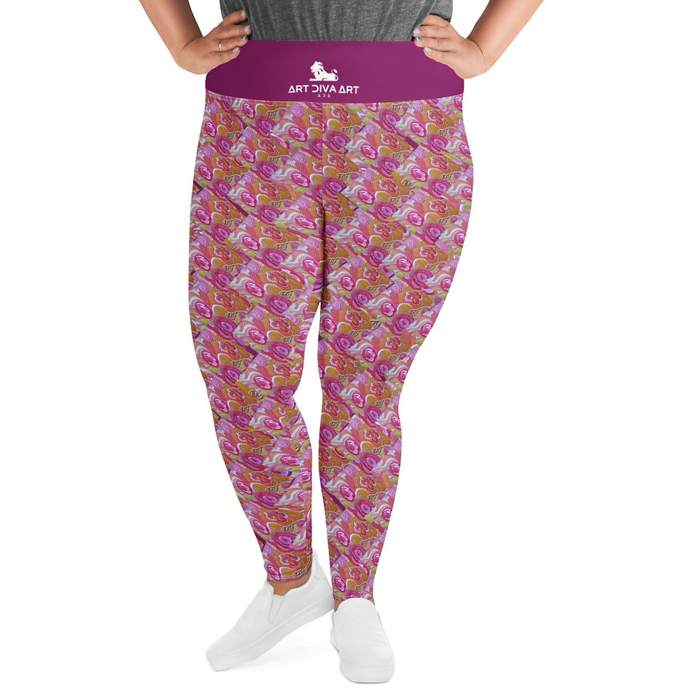 Thumbnail: Woman wearing Tina Flowers Zig Zag 2.0 - Plus Size Leggings with visible text ArtDivaArt.