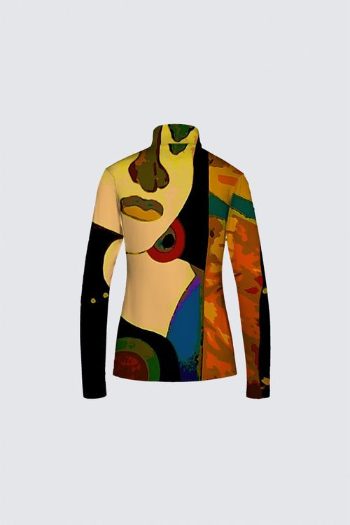 Thumbnail: Abstract art design long-sleeve top Two Walking M. - Crop Tee ArtDivaArt on display.