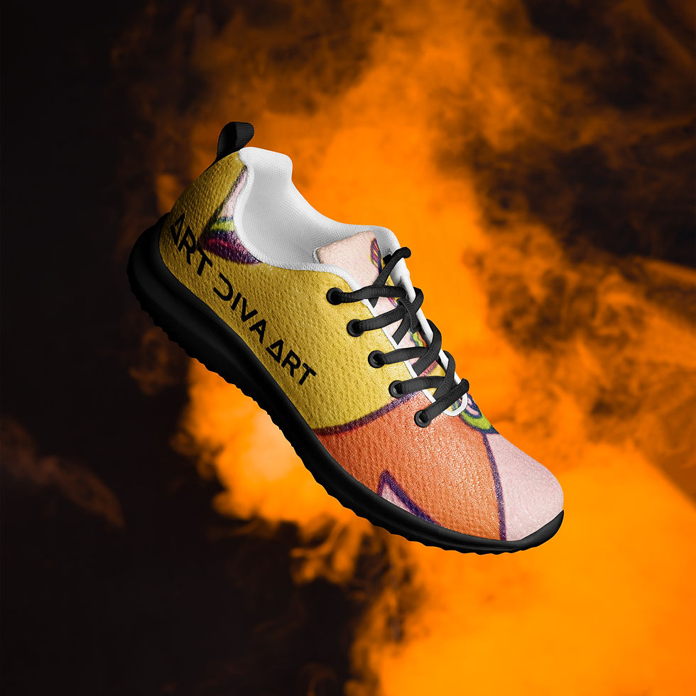 Thumbnail: ArtDivaArt athletic shoe with unique design and orange background, Yves Purple.