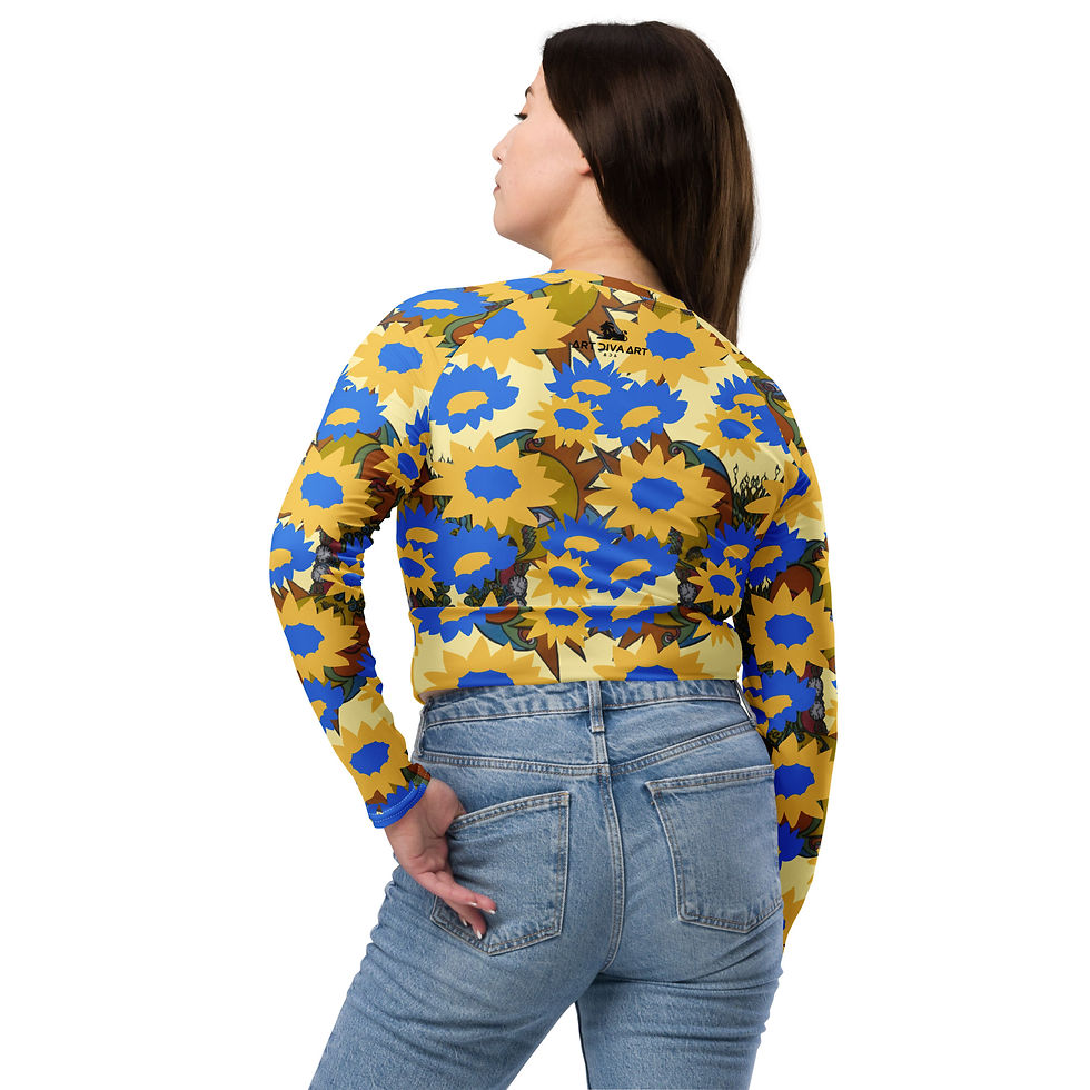 Thumbnail: Woman wearing floral top and jeans, back view, fashion, ArtDivaArt.