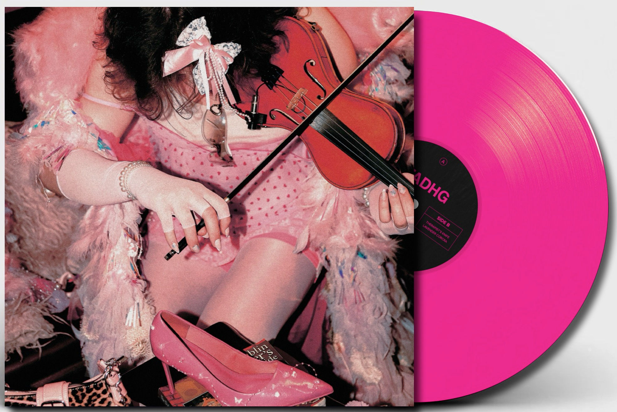 Front cover mockup for TADHG, the debut vinyl EP from SexyTadhg on hot pink vinyl