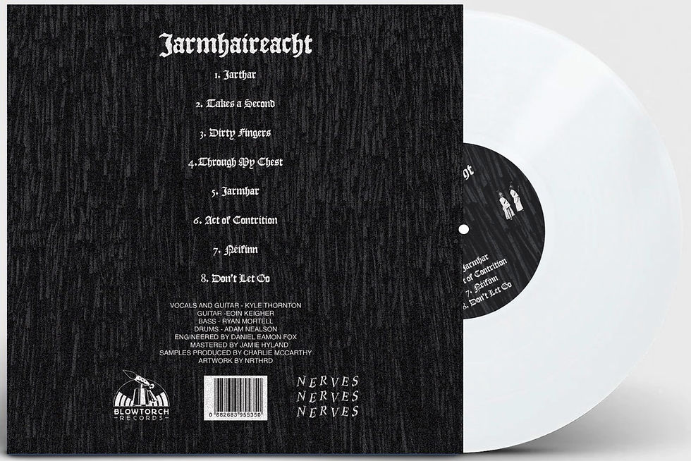 Back cover artwork and vinyl for Nerves' EP Iarmhaireacht