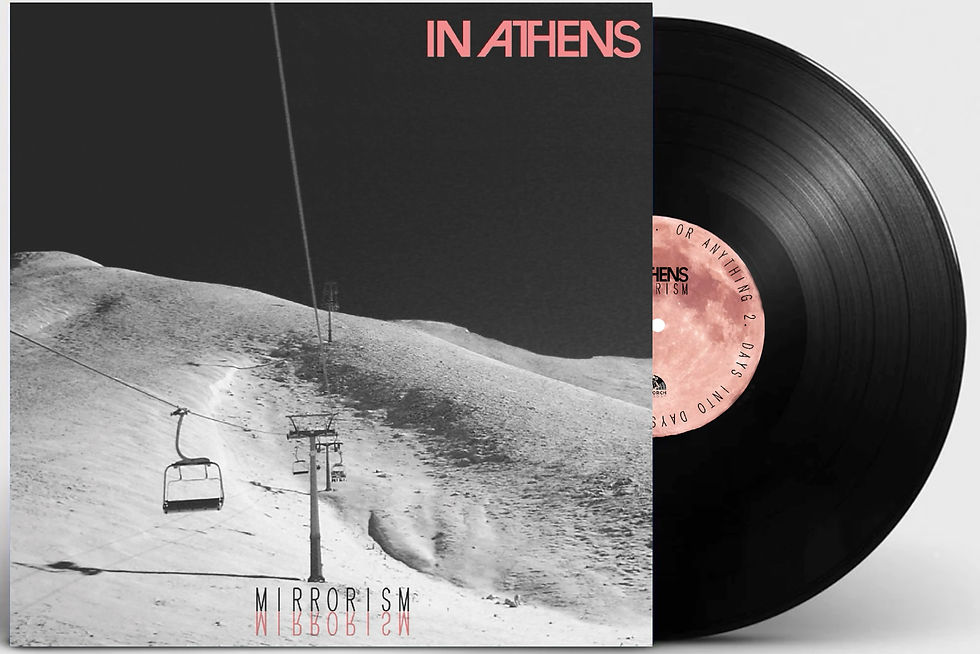 Front of the vinyl record 'Mirrorism' by Galway band In Athens