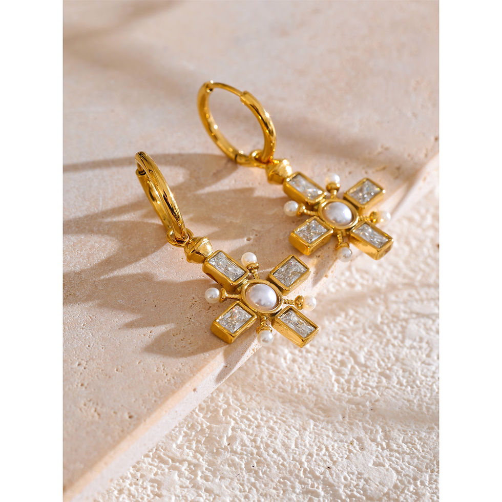 Thumbnail: Cross Charm Huggie Earrings