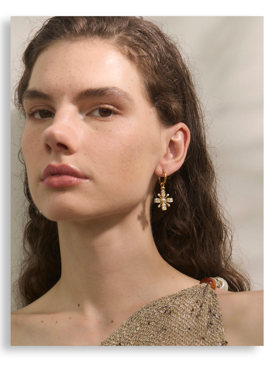 Thumbnail: Cross Charm Huggie Earrings