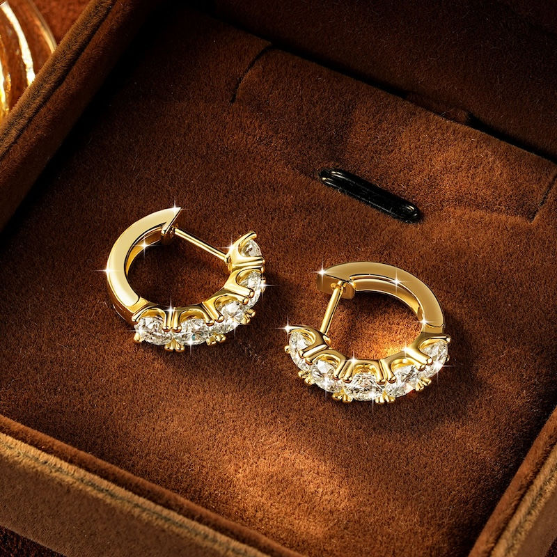 Thumbnail: Certified Round Cut Moissanite Hoop Earrings
