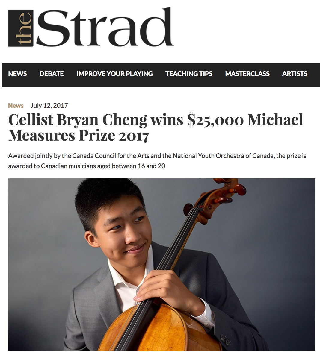 Cellist wins Michael Measures Prize