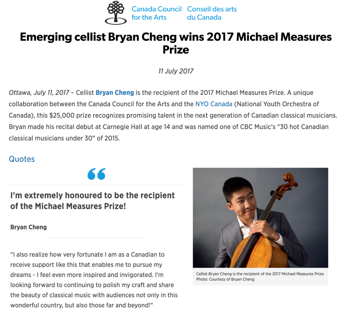 Bryan Cheng wins Michael Measures