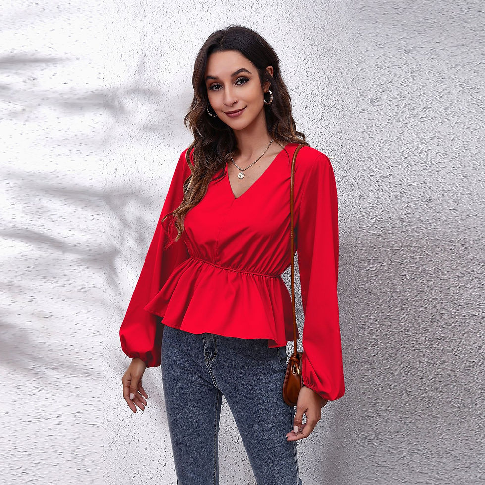 Miniatyrbilde: Elegant Women's Casual Shirt with Lantern Sleeves