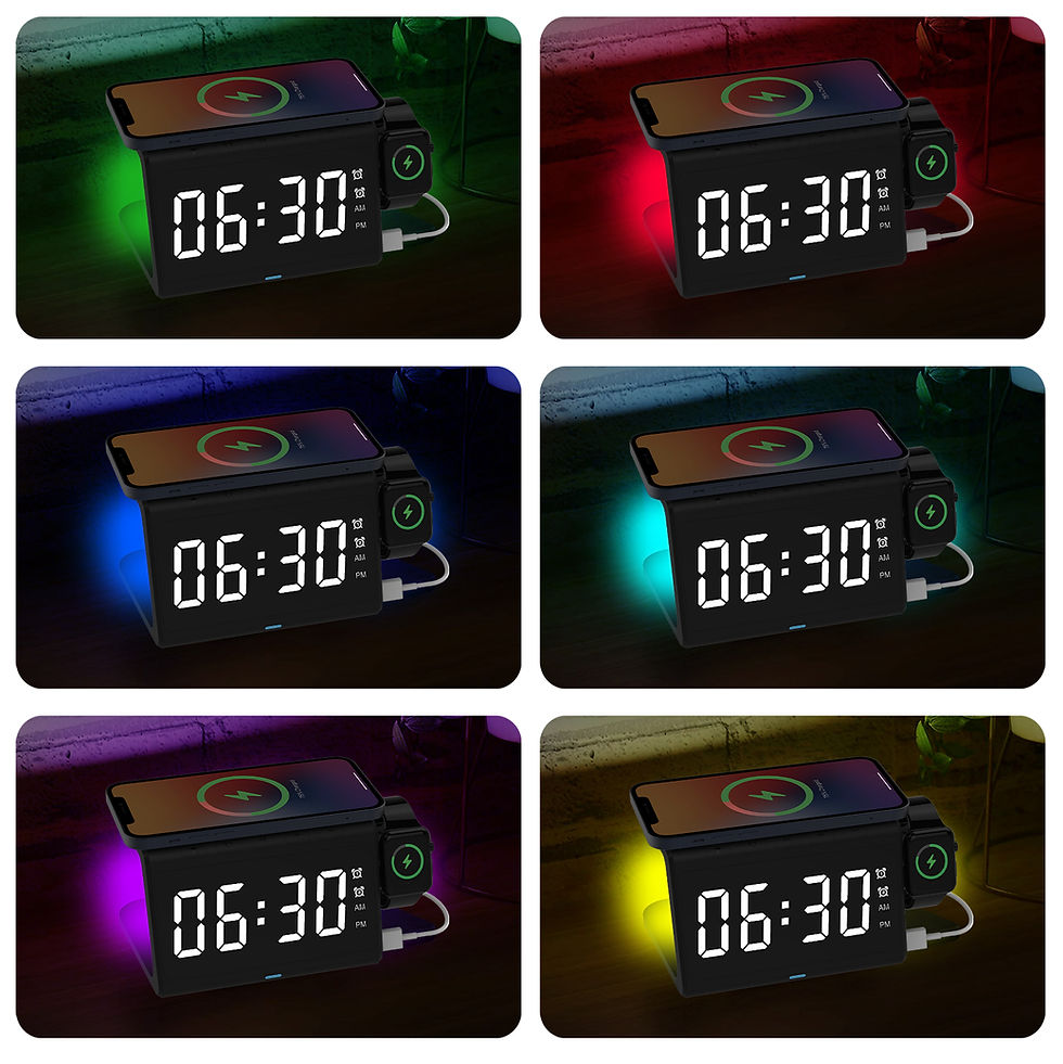 Thumbnail: 4 in 1 Wireless Charging Alarm Clock with White/Color Changing LED Light