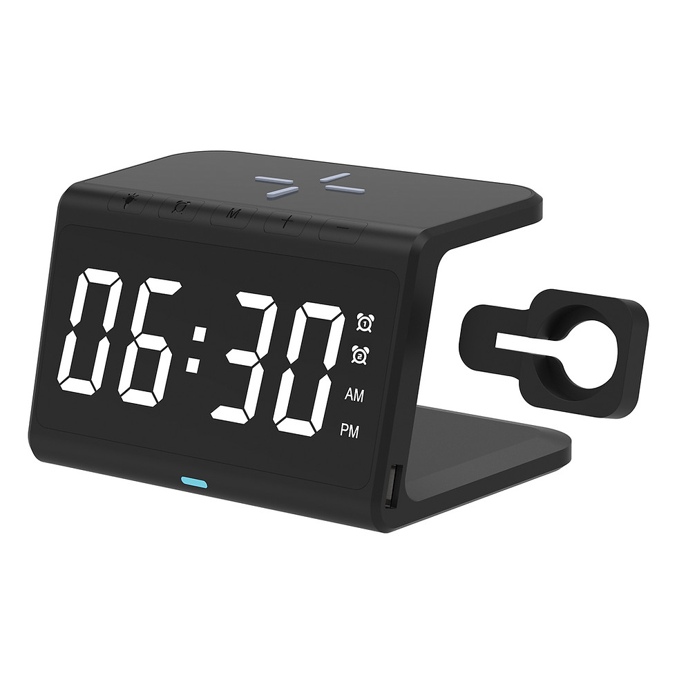 Thumbnail: 4 in 1 Wireless Charging Alarm Clock with White/Color Changing LED Light
