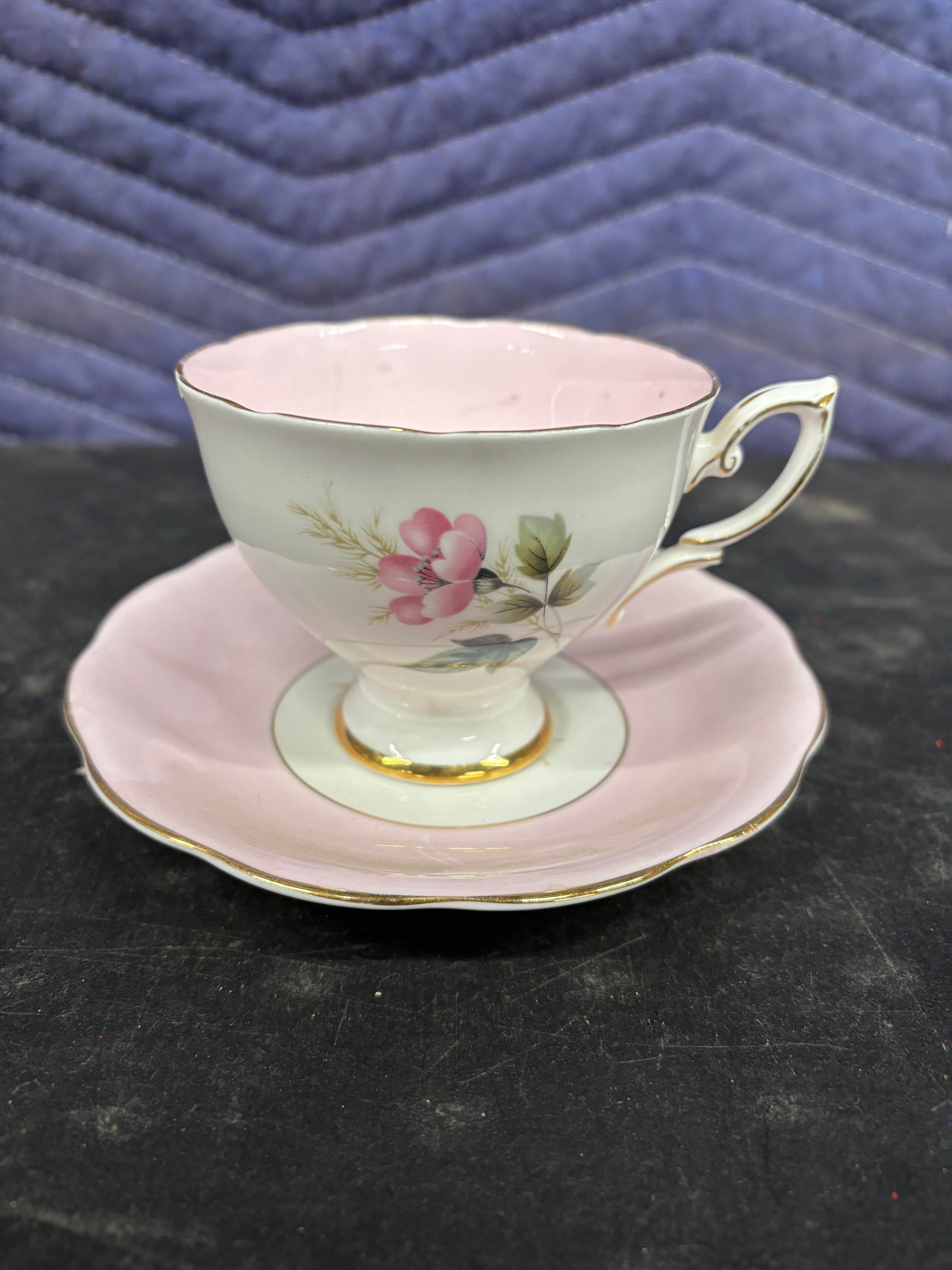 Antique Pink Rose Cup and Saucer