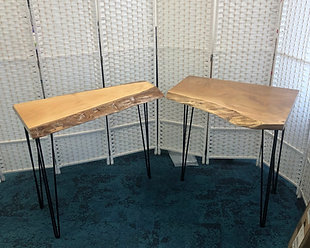 2 Live-Edge Wood Slab Console Tables or Desks with Black Metal Hairpin Legs