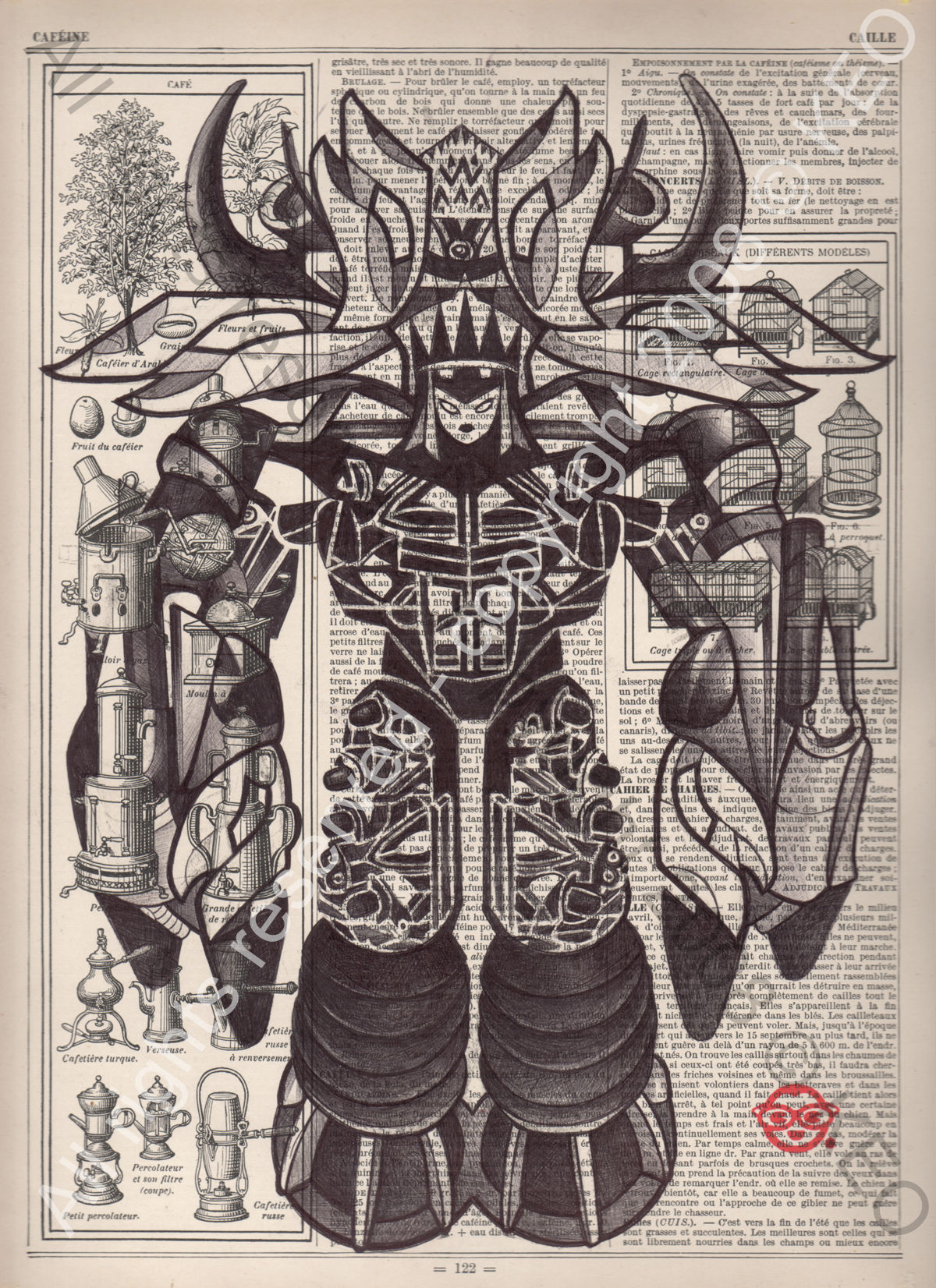 Dessin unique original réalisé au stylo à Bille