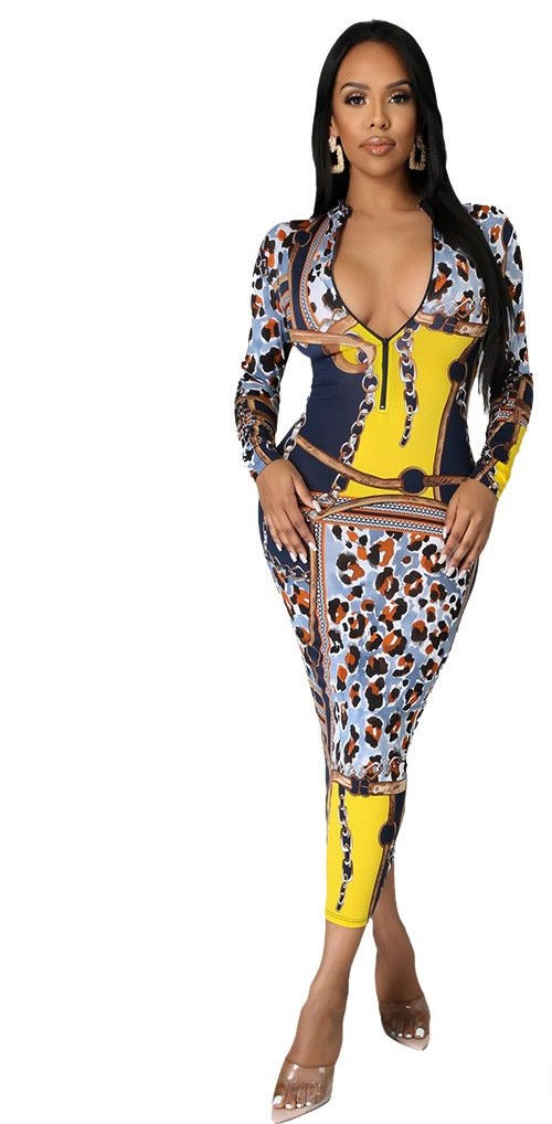 Navy /Yellow Design Dress