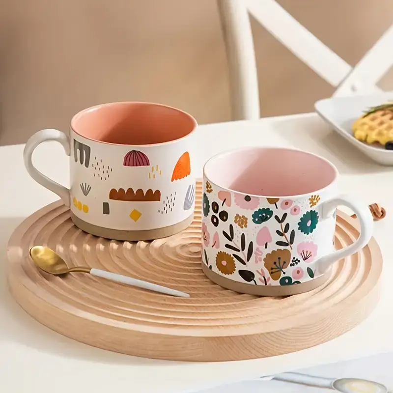Large Capacity Floral Ceramic Coffee Mug for Breakfast