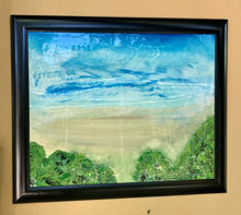 "Sámara", an original framed acrylic and resin painting of a beach scene in Costa Rica