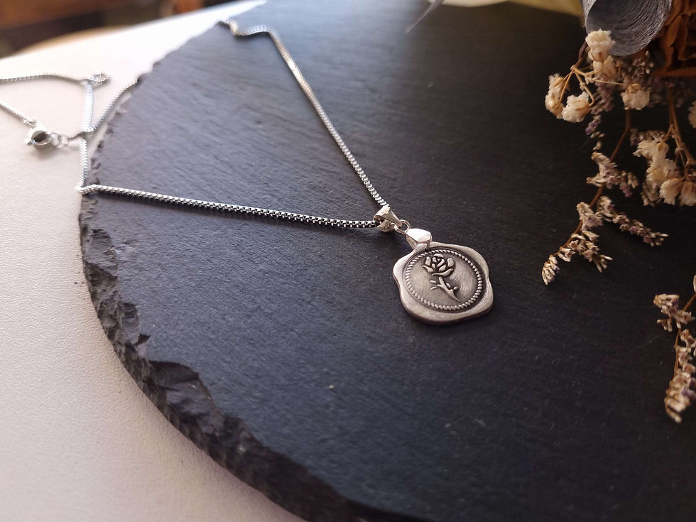 Thumbnail: "Give Love" silver pendants inspired by wax stamps, in antique finish