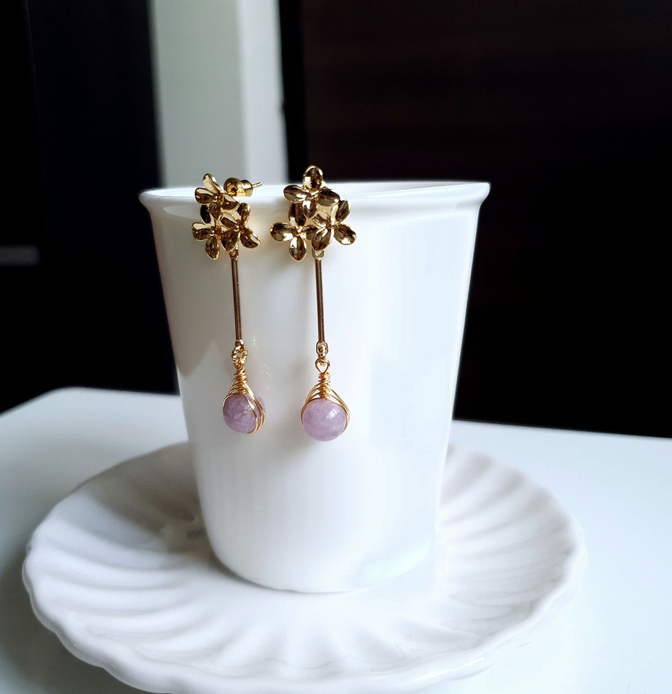 Thumbnail: Pendulum earrings with wire wrapped lavender  jade bead 