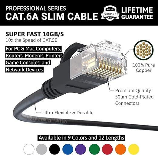 InstallerParts Cat6A Ethernet Cable – 5FT Slim, 10-Pack (Black)