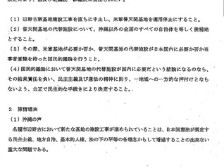陳情書:辺野古新基地建設の中止と、普天間基地代替施設の問題について民主主義及び憲法に基づき公正に解決するべき事をもとめる陳情書