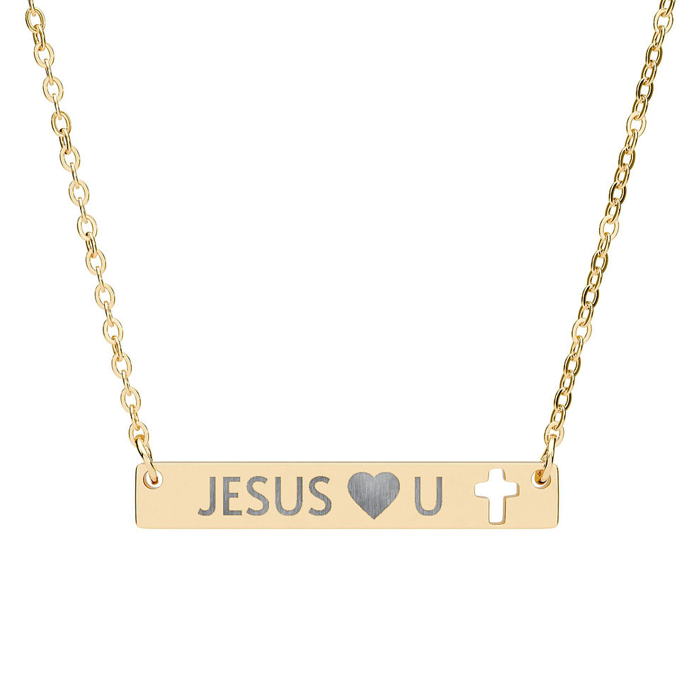 Thumbnail: Engraved Cutout Cross Bar Necklace – "JESUS  U" Christian Pendant