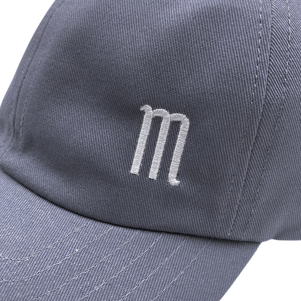 サムネイル： ミース コットンツイル テニスキャップ ” m"マーク刺繍（男女兼用フリーサイズ 52〜58cm）／ブルーグレー（刺繍色：ホワイト）