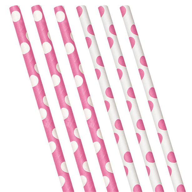 Pink Polka Dot Paper Straws