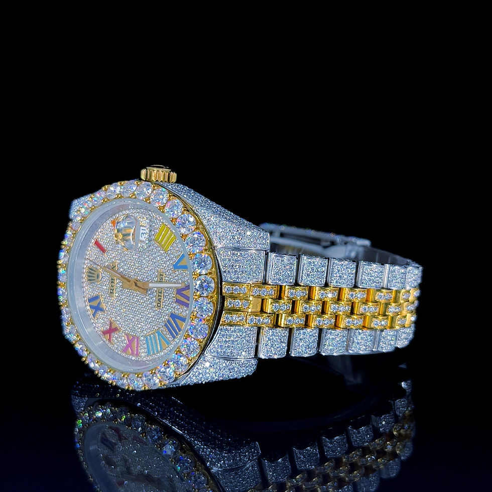 Thumbnail: Rolex DateJust Fully Iced Out Roman Rainbow Numerical Moissanite Diamond Watch