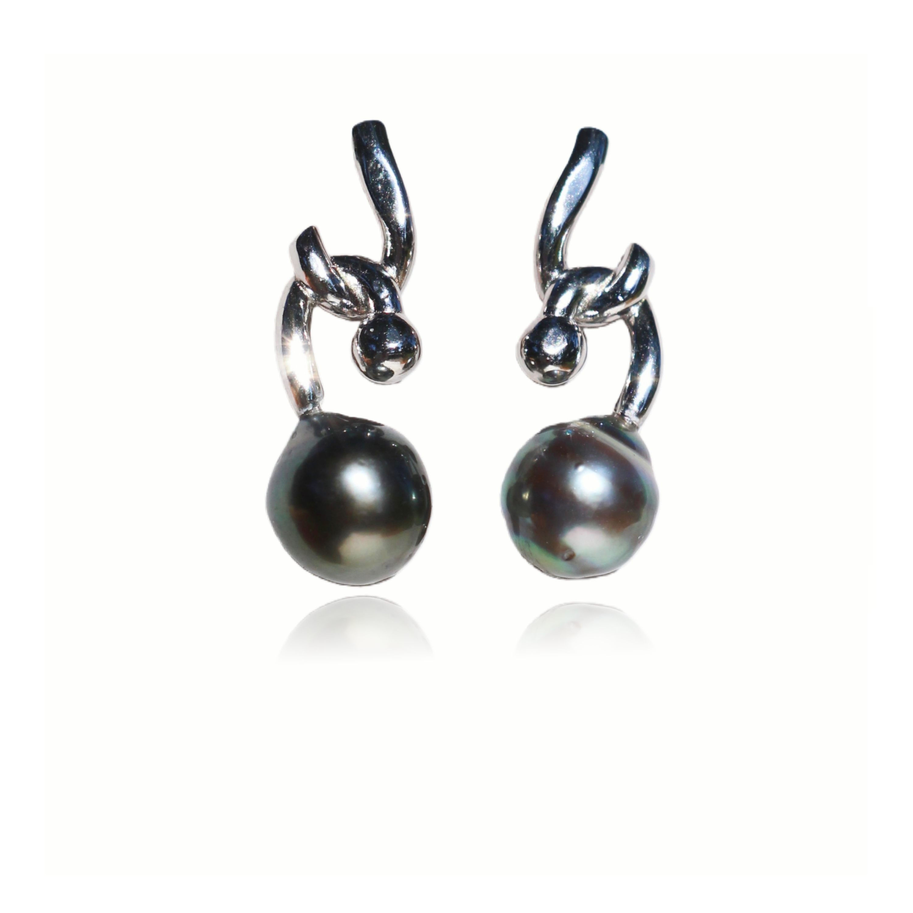 Natural Tahitian Black Pearl Earrings, Sterling Sliver Teardrop Stud Earrings