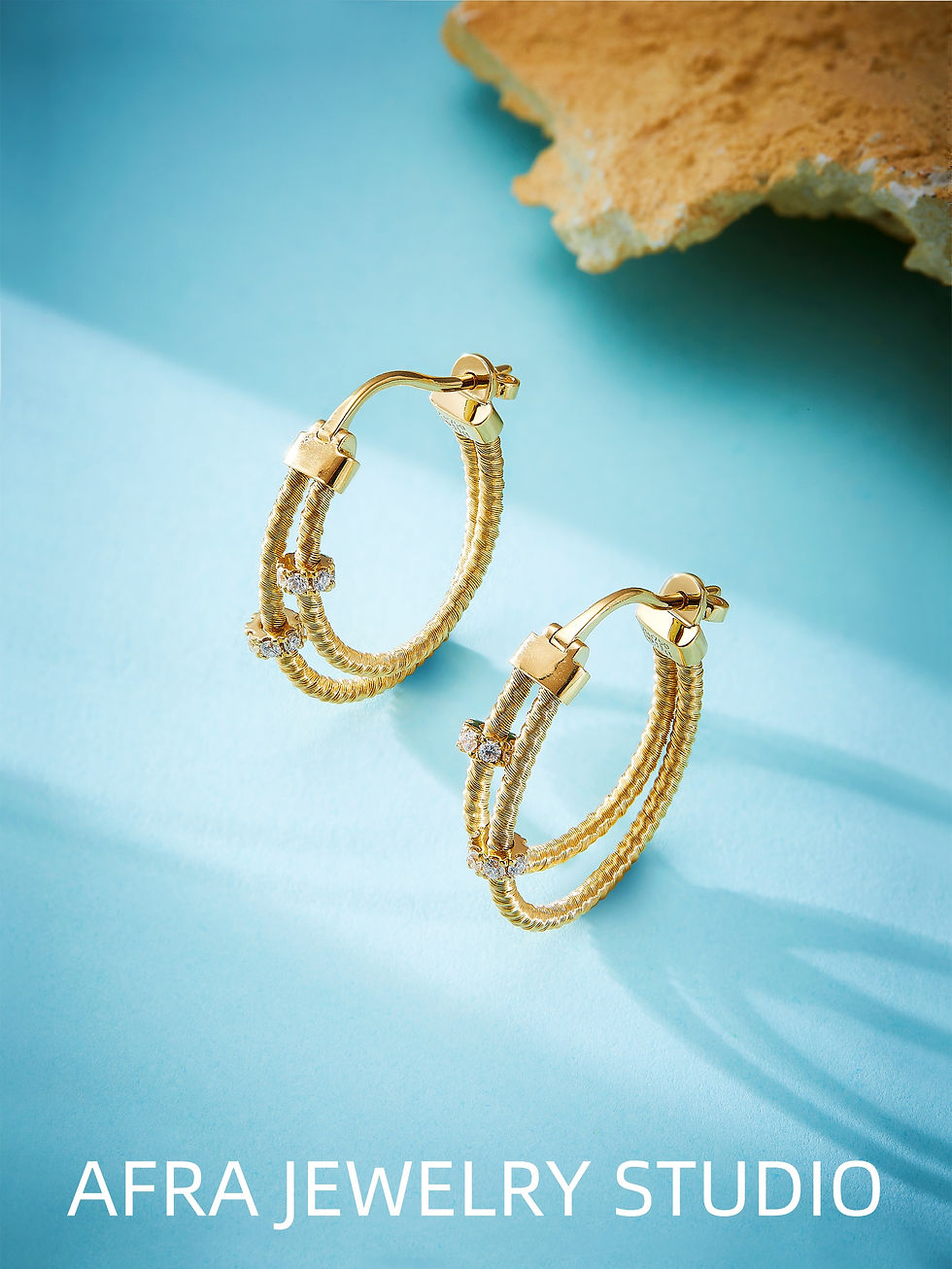 Thumbnail: 18K Gold Diamond Hoop Earrings Handwoven Flexible Huggies