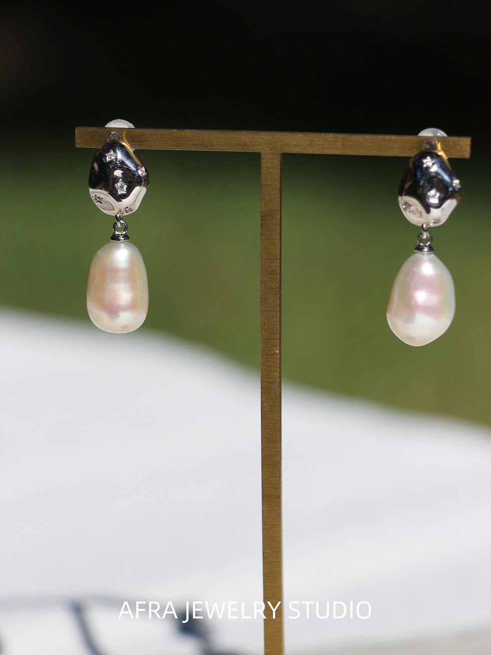 Thumbnail: Natural Baroque White Pearl Stud Earrings, Sterling Sliver  Freshwater Cultured