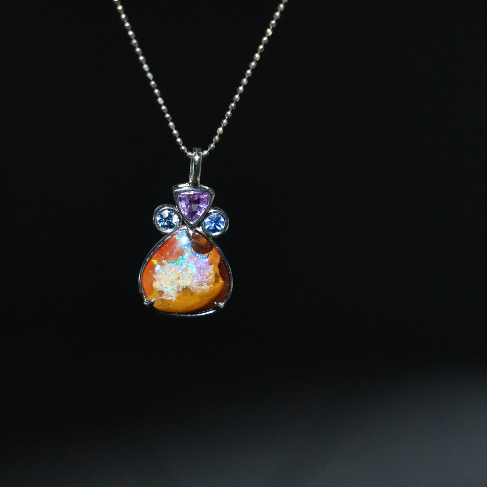 Thumbnail: 18K White Gold Australian Boulder Opal Pendant: Sapphire Gemstone Necklace