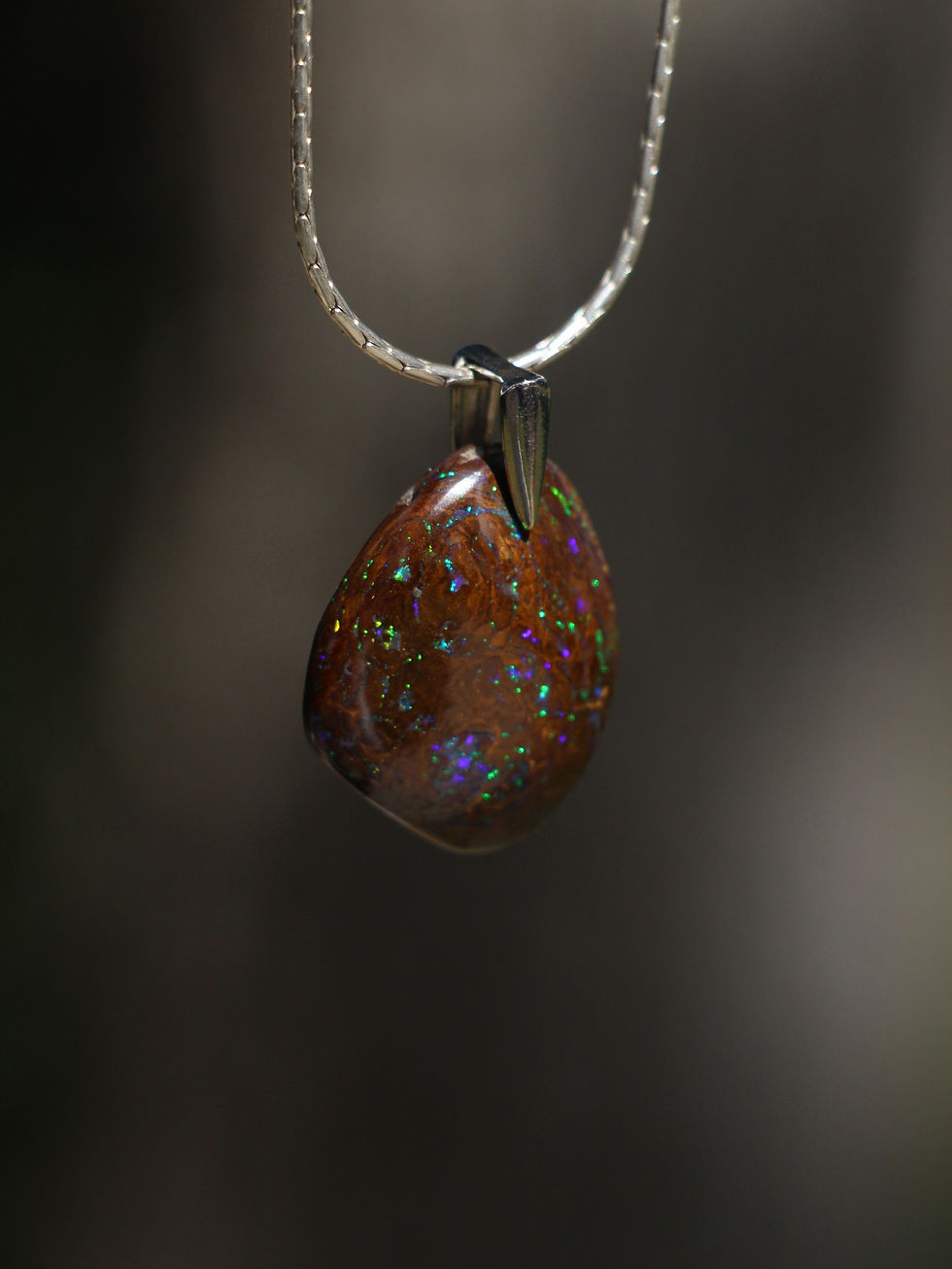Thumbnail: Silver Australian Boulder Opal Pendant Necklace