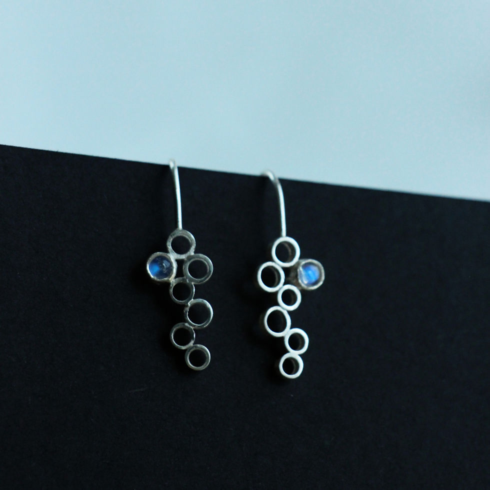 Thumbnail: Natural Moonstone Bubble Silver Arc Earrings, Handcrafted Gemstone Jewelry