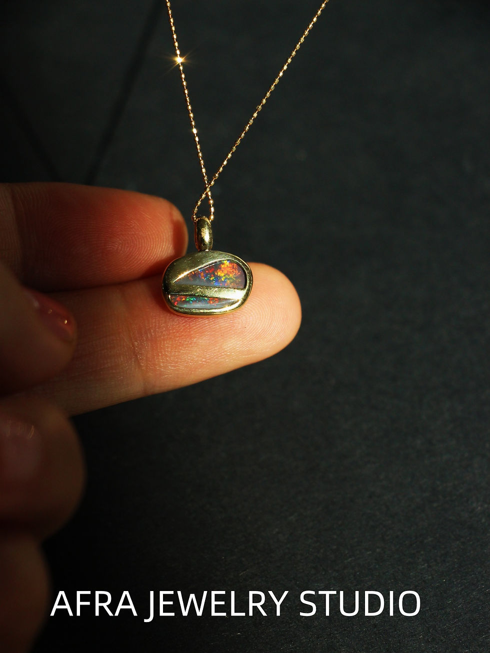 Thumbnail: 18K Gold Australian Black Opal Pendant: Diamond Accent, Certified Gemstone