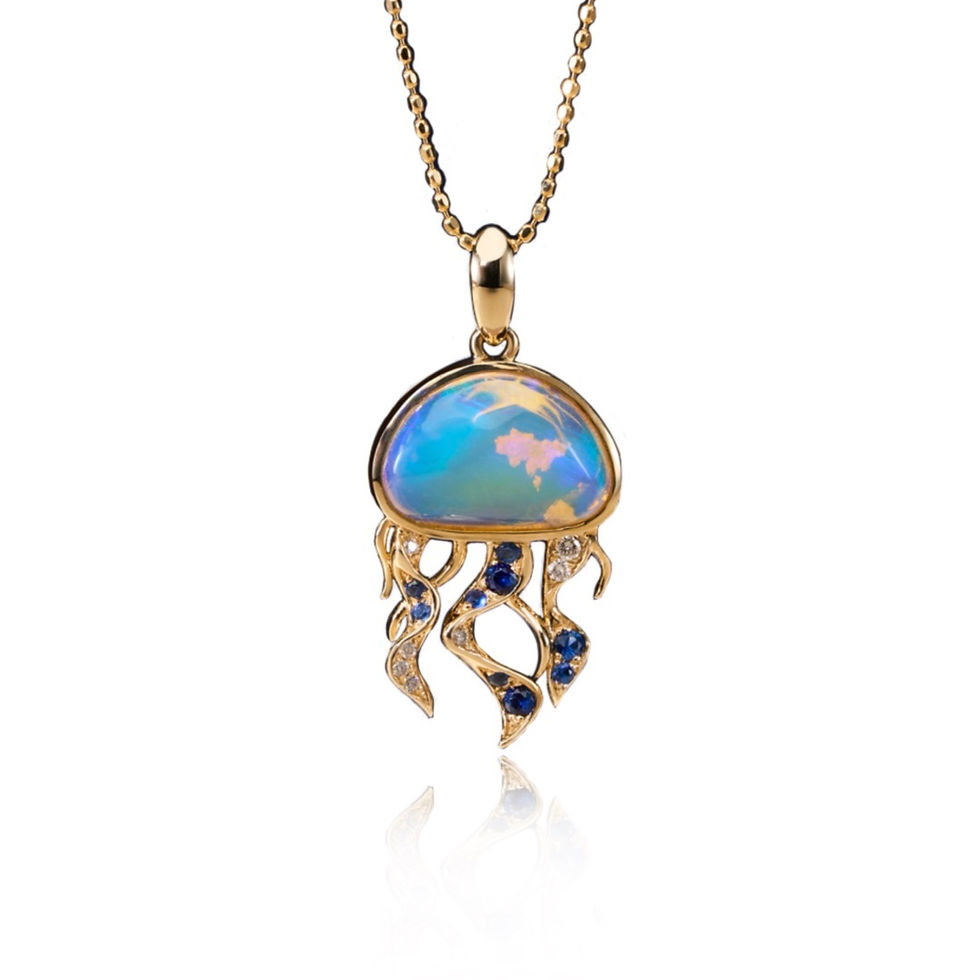 Thumbnail: 14K Gold Jellyfish Pendant | Australian Crystal Opal, Diamond, Sapphire Ocean Ne