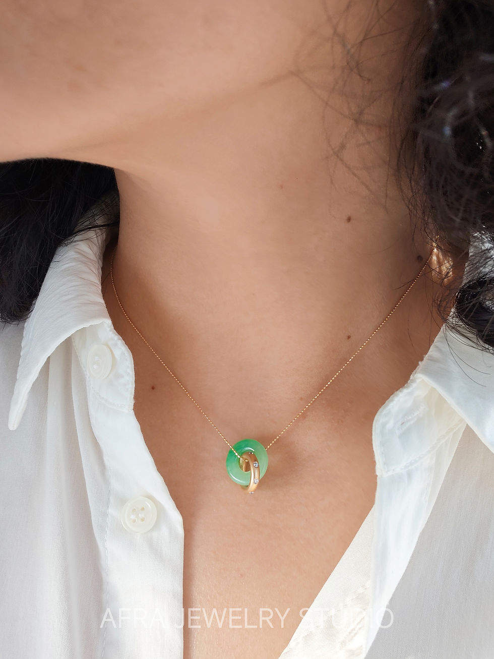 Thumbnail: 18K Gold Diamond Jade Pendant, Natural Burmese Jadeite