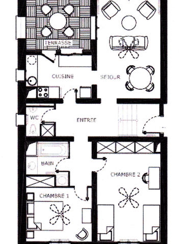 Plan appartement deux chambres avec vue sur les anciens marais salants